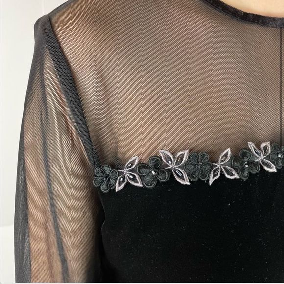 Vintage Velvet Sheer Neckline Dress - Picture 3 of 9